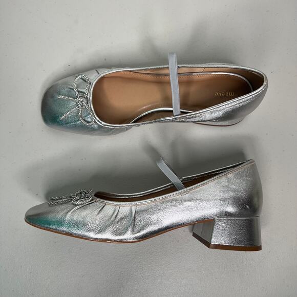 Maeve Anthropologie Silver Crystal Bow Ballet Heels Size 9 - Picture 8 of 9